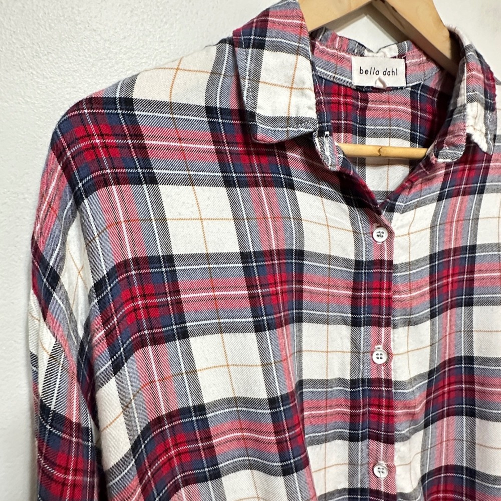 Bella Dahl Plaid Flannel Tie Front Shirt Womens Medium Red Grunge Cabincore - Picture 4 of 9